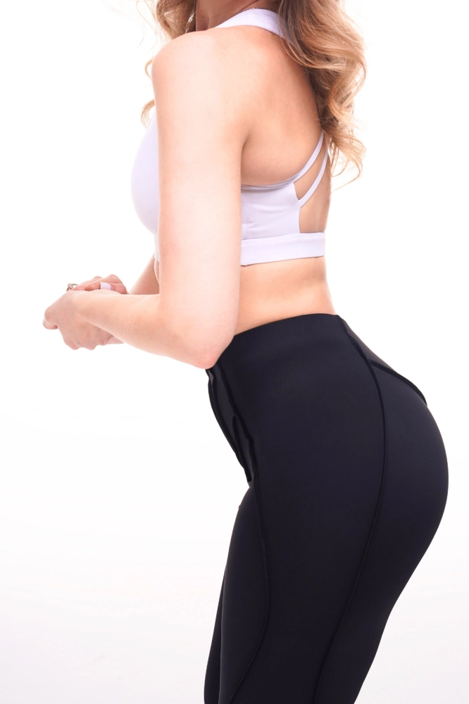 damskie grafitowe legginsy sportowe z ozdobnymi szwami